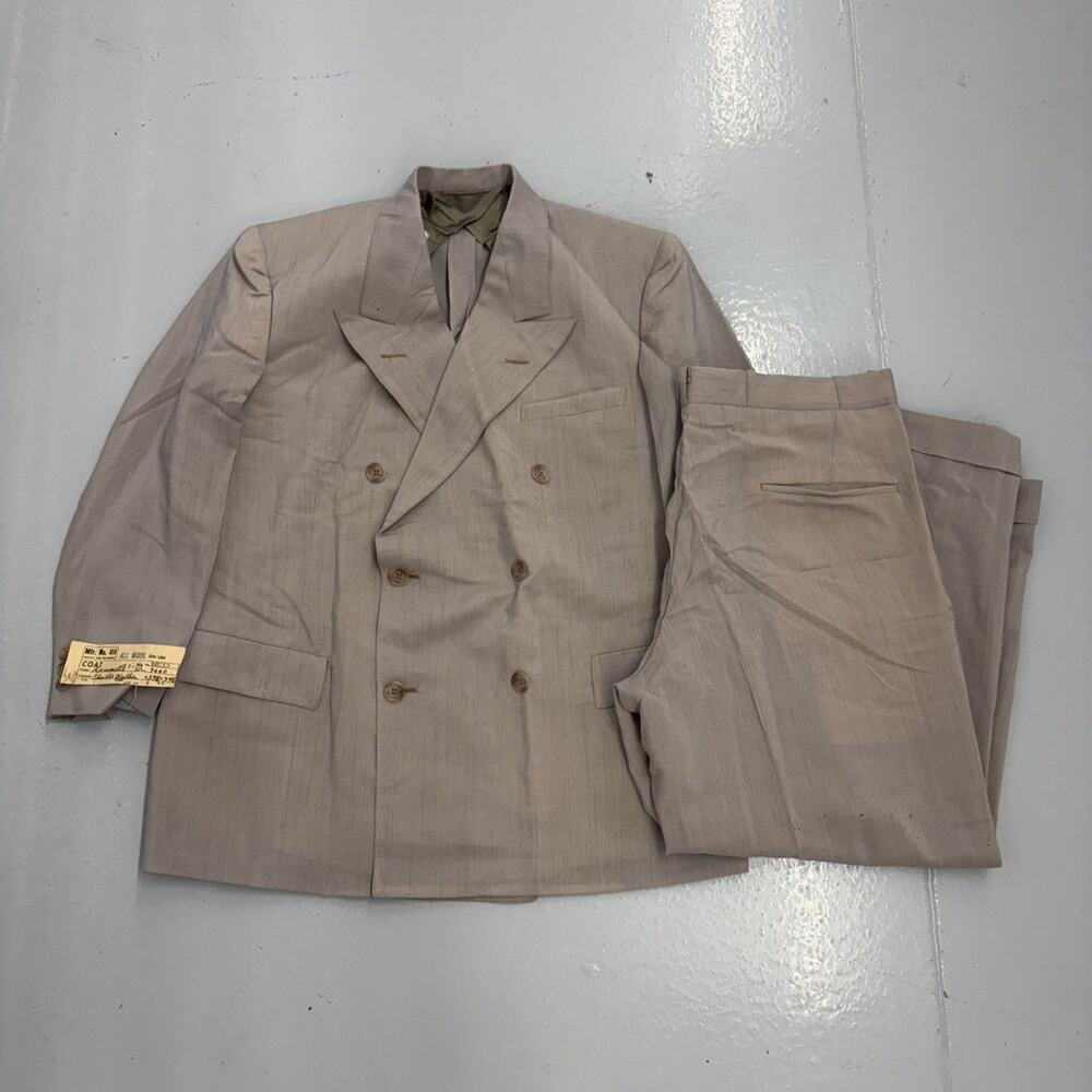 NOS Vintage 50s Aerpore Tan Wool Rayon Double Breasted Suit